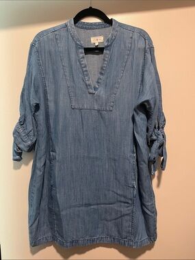 Denim Dress - Scoop Neck with Tie 3/4 Sleeves